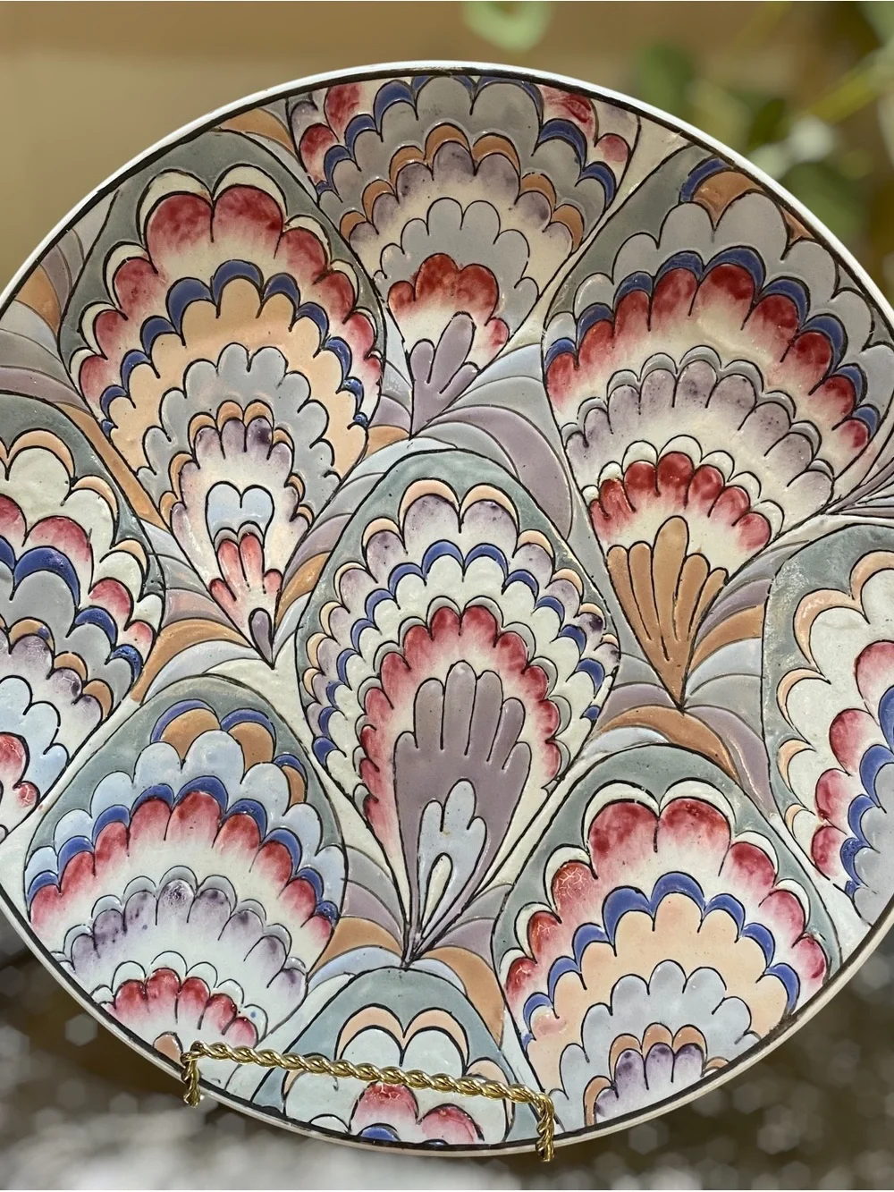 Vintage Chinese Famille Enamel Peacock Charger Plate Chinoiserie Signed